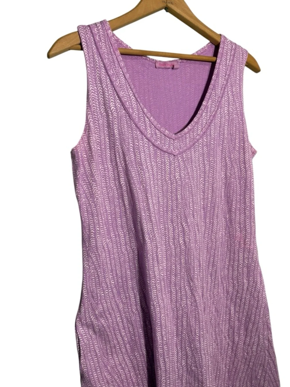 FRESH PRODUCE | Lilac Chevron Print V-Neck Sleeveless Dress size L USA Cotton - Picture 4 of 14